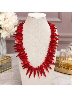 Red Coral Spike Necklace With Sterling Silver Toggle Closure By Gardenia